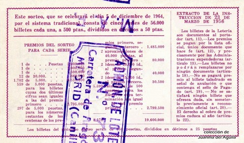 Reverso décimo de Lotería 1964 / 34
