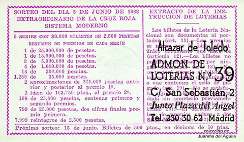 Reverso décimo de Lotería 1968 / 16