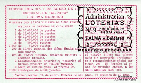 Reverso décimo de Lotería 1968 / 1
