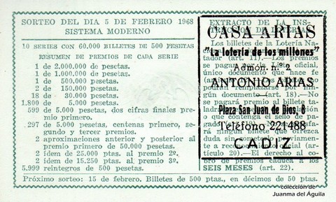 Reverso décimo de Lotería 1968 / 4