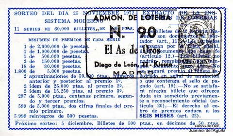 Reverso del décimo de Lotería Nacional de 1972 Sorteo 37