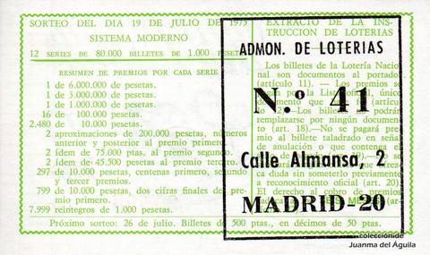 Reverso del décimo de Lotería Nacional de 1975 Sorteo 28