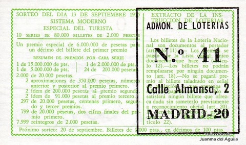 Reverso del décimo de Lotería Nacional de 1975 Sorteo 36