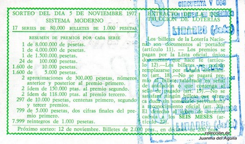 Reverso décimo de Lotería 1977 / 43