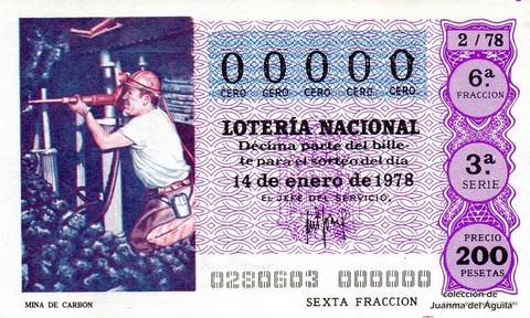 Décimo de Lotería Nacional de 1978 Sorteo 2 - MINA DE CARBON