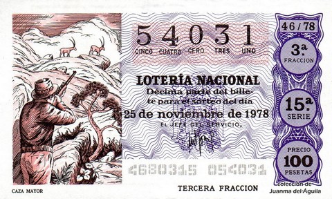 Décimo de Lotería Nacional de 1978 Sorteo 46 - CAZA MAYOR