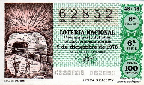 Décimo de Lotería Nacional de 1978 Sorteo 48 - MINA DE SAL GEMA