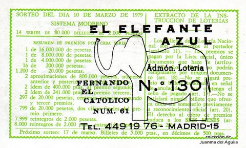 Reverso décimo de Lotería 1979 / 10