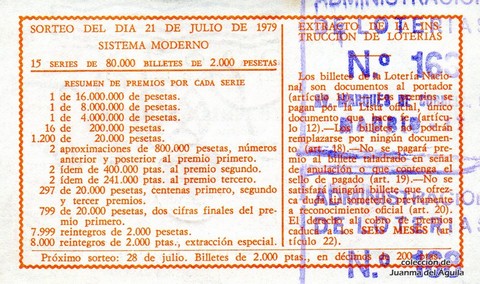 Reverso décimo de Lotería 1979 / 28