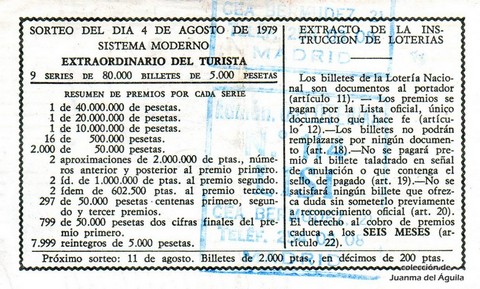 Reverso décimo de Lotería 1979 / 30