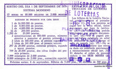 Reverso décimo de Lotería 1979 / 34