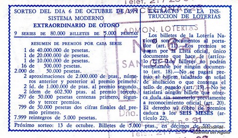 Reverso décimo de Lotería 1979 / 39