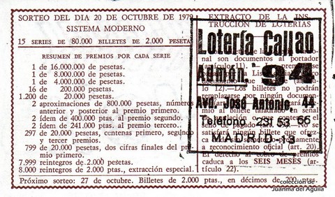 Reverso décimo de Lotería 1979 / 41