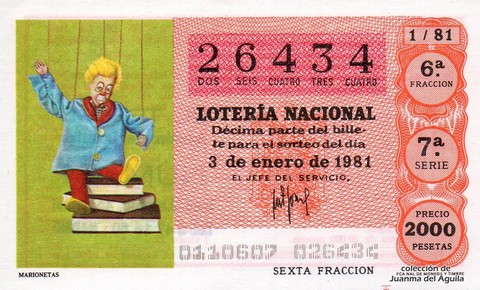 Décimo de Lotería Nacional de 1981 Sorteo 1 - MARIONETAS