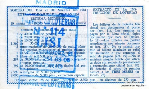 Reverso décimo de Lotería 1981 / 12