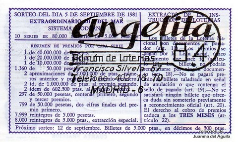 Reverso del décimo de Lotería Nacional de 1981 Sorteo 35