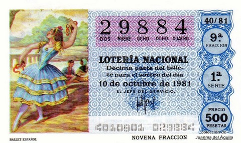 Décimo de Lotería Nacional de 1981 Sorteo 40 - BALLET ESPAÑOL