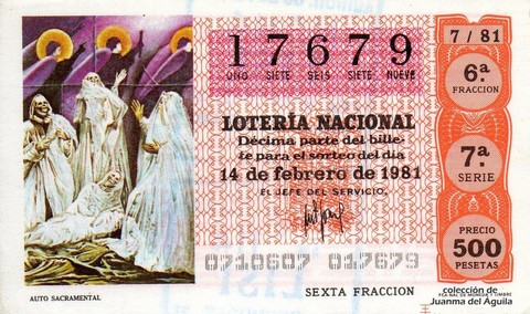 Décimo de Lotería Nacional de 1981 Sorteo 7 - AUTO SACRAMENTAL