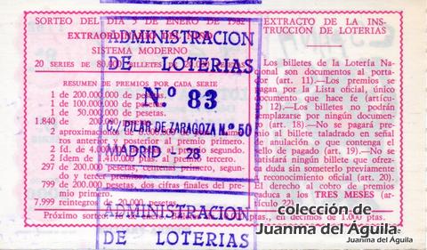 Reverso del décimo de Lotería Nacional de 1982 Sorteo 1