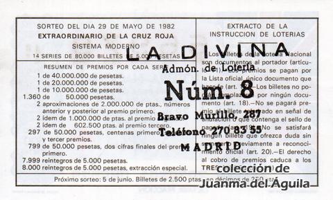 Reverso del décimo de Lotería Nacional de 1982 Sorteo 20