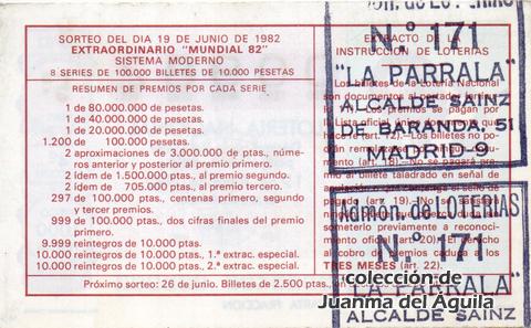 Reverso del décimo de Lotería Nacional de 1982 Sorteo 23