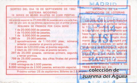 Reverso décimo de Lotería 1982 / 36