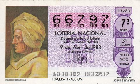 Décimo de Lotería Nacional de 1983 Sorteo 13 - PAOLO DEL POZO TOSCANELLI