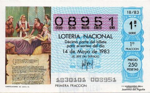 Décimo de Lotería Nacional de 1983 Sorteo 18 - CAPITULACIONES DE SANTA FE