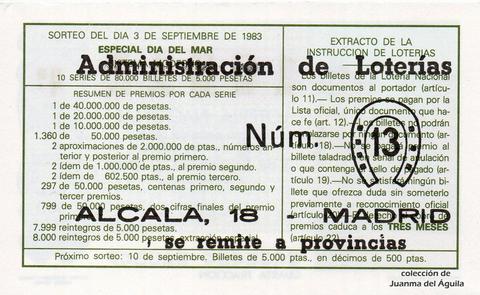 Reverso del décimo de Lotería Nacional de 1983 Sorteo 34