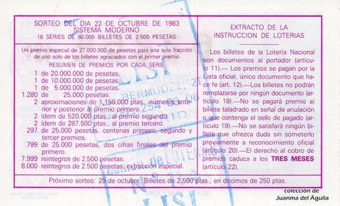 Reverso décimo de Lotería 1983 / 41