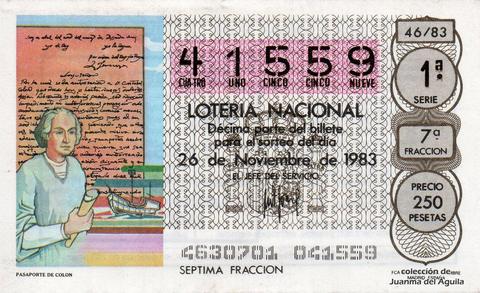Décimo de Lotería Nacional de 1983 Sorteo 46 - PASAPORTE DE COLON