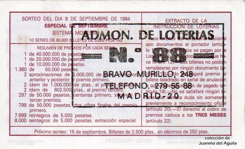 Reverso del décimo de Lotería Nacional de 1984 Sorteo 35