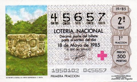 Décimo de Lotería Nacional de 1985 Sorteo 19 - ALTAR DE LA ESTELA D. COPAN (HONDURAS). CULTURA MAYA