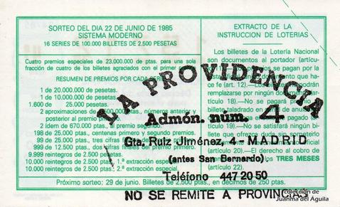 Reverso décimo de Lotería 1985 / 24