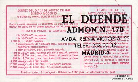 Reverso décimo de Lotería 1985 / 33