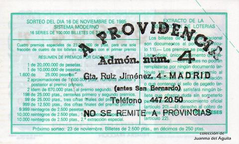Reverso décimo de Lotería 1985 / 45