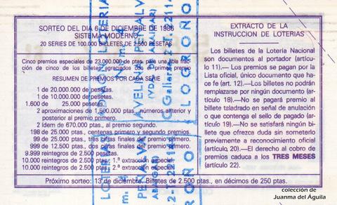 Reverso décimo de Lotería 1986 / 49