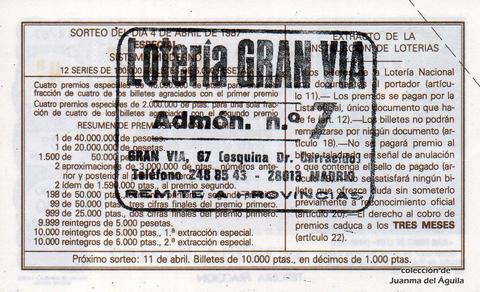Reverso décimo de Lotería 1987 / 14