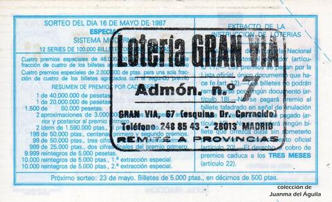 Reverso décimo de Lotería 1987 / 20