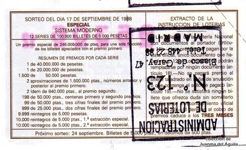 Reverso décimo de Lotería 1988 / 38
