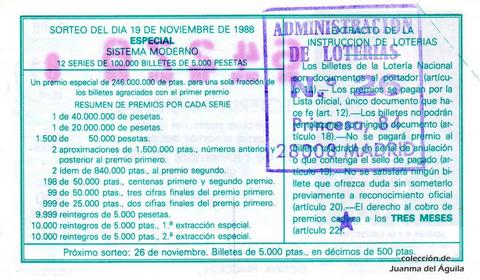 Reverso décimo de Lotería 1988 / 47
