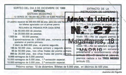 Reverso del décimo de Lotería Nacional de 1988 Sorteo 49