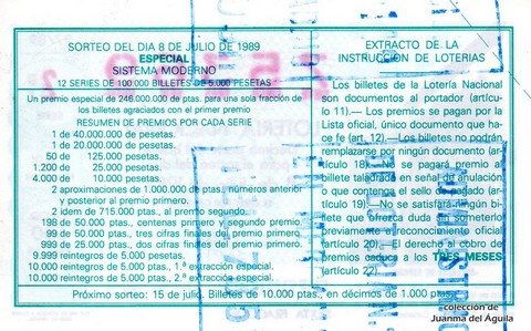 Reverso décimo de Lotería 1989 / 27