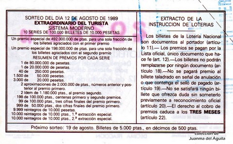 Reverso del décimo de Lotería Nacional de 1989 Sorteo 32