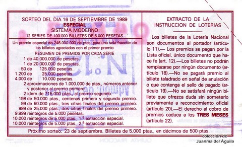 Reverso décimo de Lotería 1989 / 37