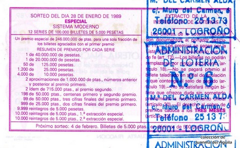 Reverso décimo de Lotería 1989 / 4