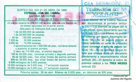 Reverso décimo de Lotería 1990 / 16