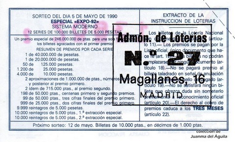 Reverso décimo de Lotería 1990 / 18