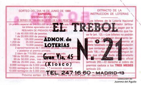 Reverso décimo de Lotería 1990 / 24