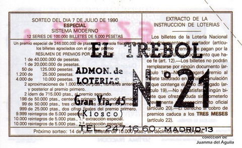 Reverso décimo de Lotería 1990 / 27